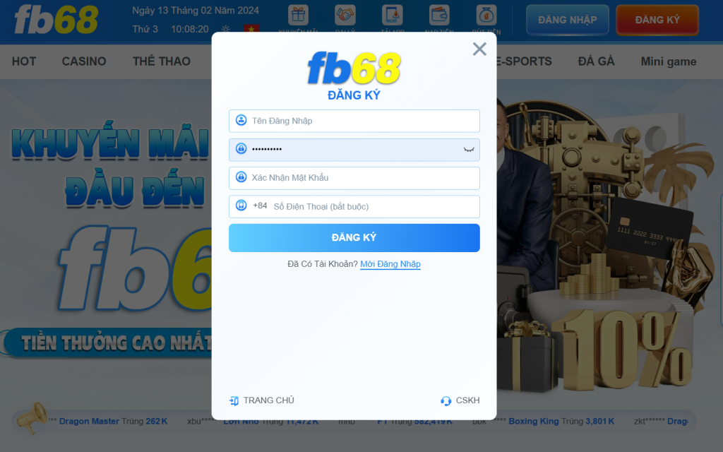 Hướng dẫn cách đăng ký FB68 trên máy tính