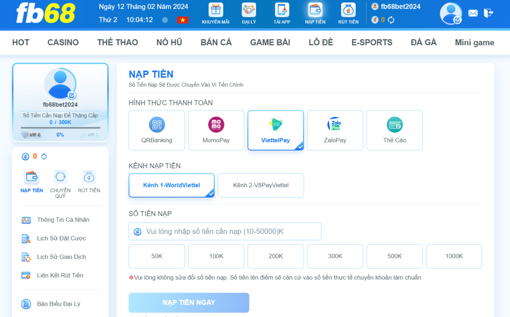 Những câu hỏi thường gặp về giao dịch nạp tiền FB68