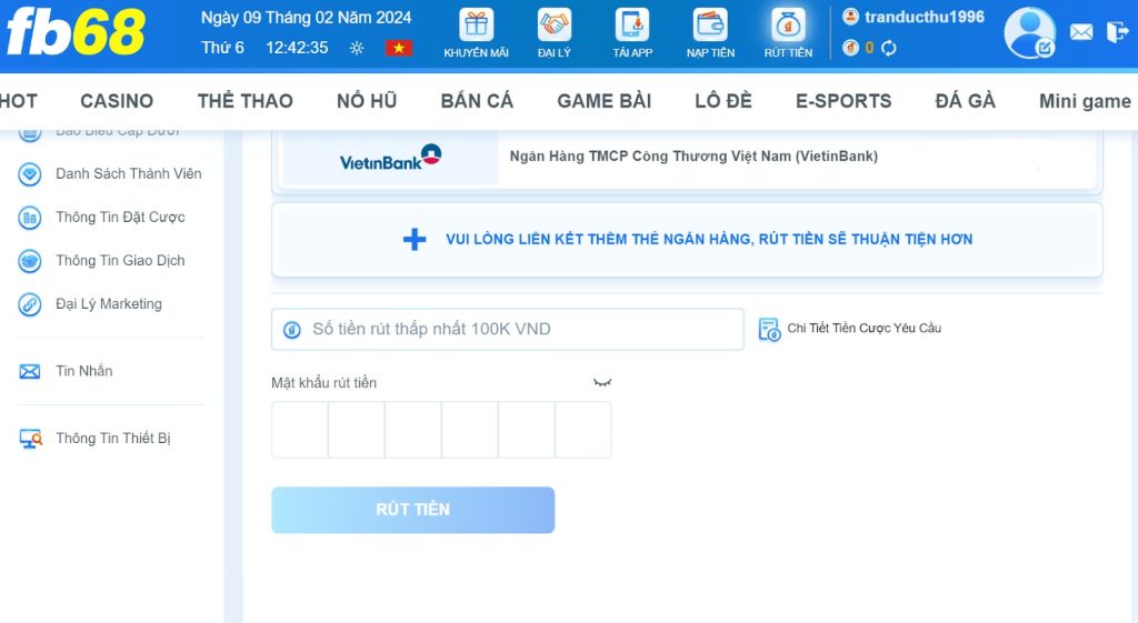 Hướng dẫn rút tiền FB68 chính xác nhất