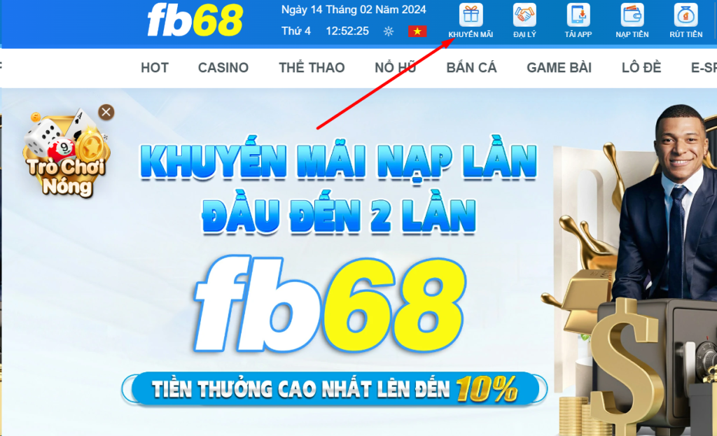 Hướng dẫn nhận khuyến mãi FB68
