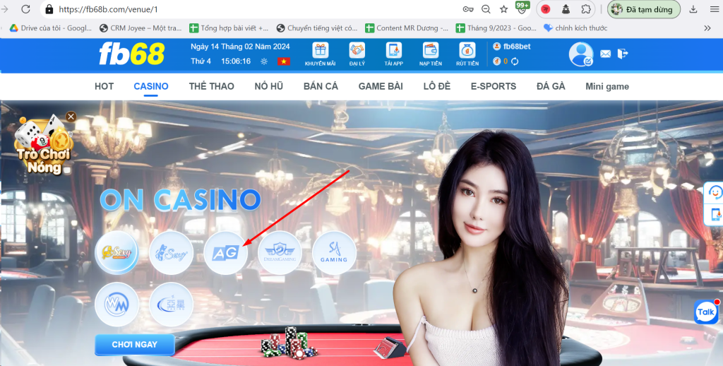 Cách chơi game casino tại AG FB68