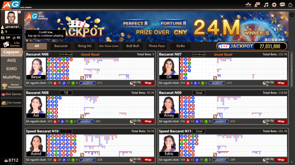 Các trò chơi có mặt tại sảnh AG FB68